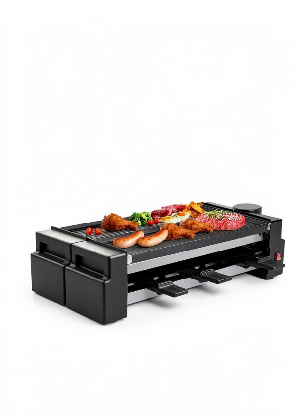FOHERE Raclette Grill Reversible Plates Rotatable Family-7