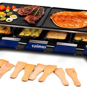 CUSIMAX Raclette Indoor Grill Reversible Plates 8 Pans-0