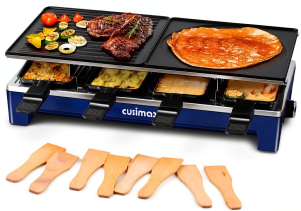 CUSIMAX Raclette Indoor Grill Reversible Plates 8 Pans-0