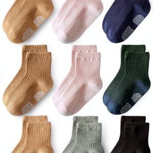 EUFANCE Baby Socks Cotton Anti Slip Grips 9 Pairs-0