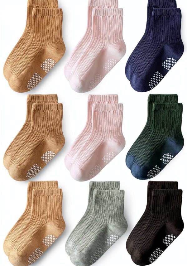 EUFANCE Baby Socks Cotton Anti Slip Grips 9 Pairs-0