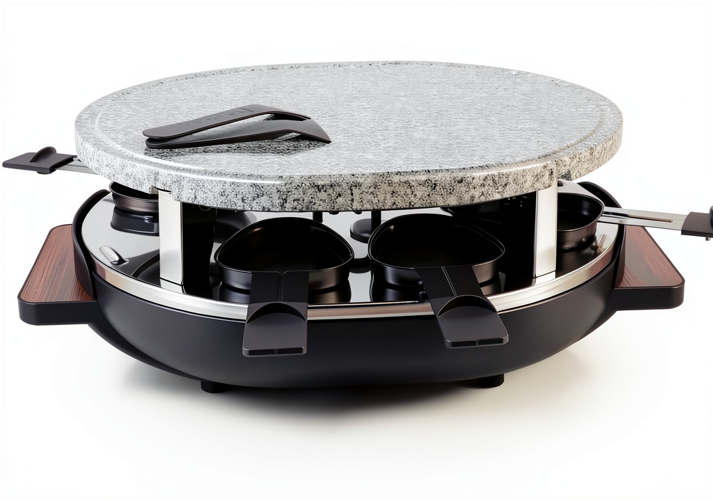 Installing Swissmar Raclette Grill Granite Stone Variable Heat Control on a wooden kitchen island