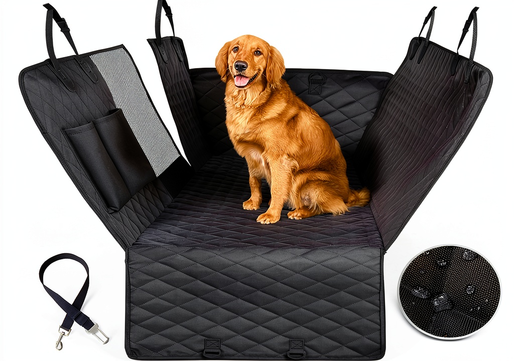 Vailge dog seat cover installed in a car back seat