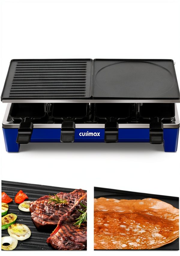 CUSIMAX Raclette Indoor Grill Reversible Plates 8 Pans-1