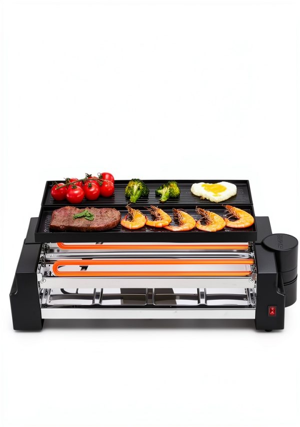 FOHERE Raclette Grill Reversible Plates Rotatable Family-5