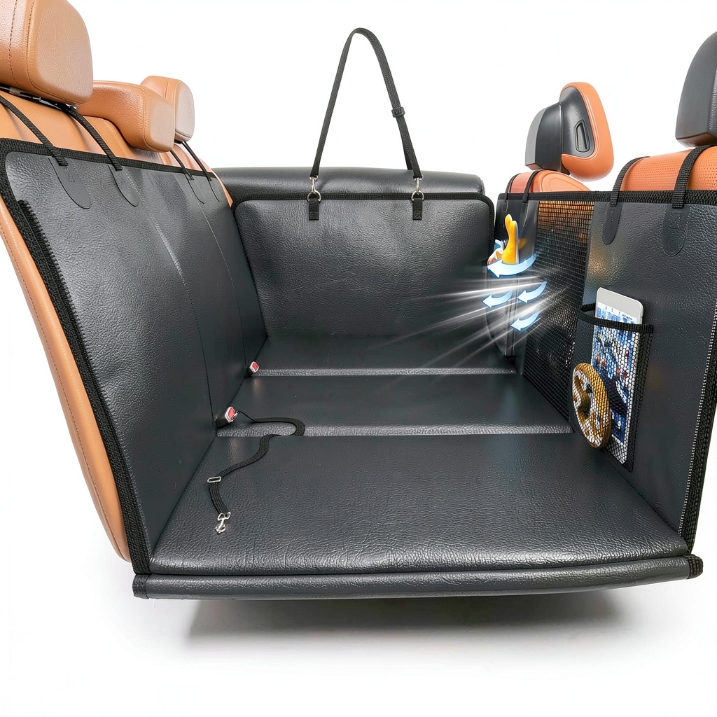 HOB4U Dog Car Seat Cover installed in a vehicle back seat