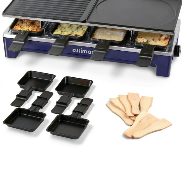 CUSIMAX Raclette Indoor Grill Reversible Plates 8 Pans-2