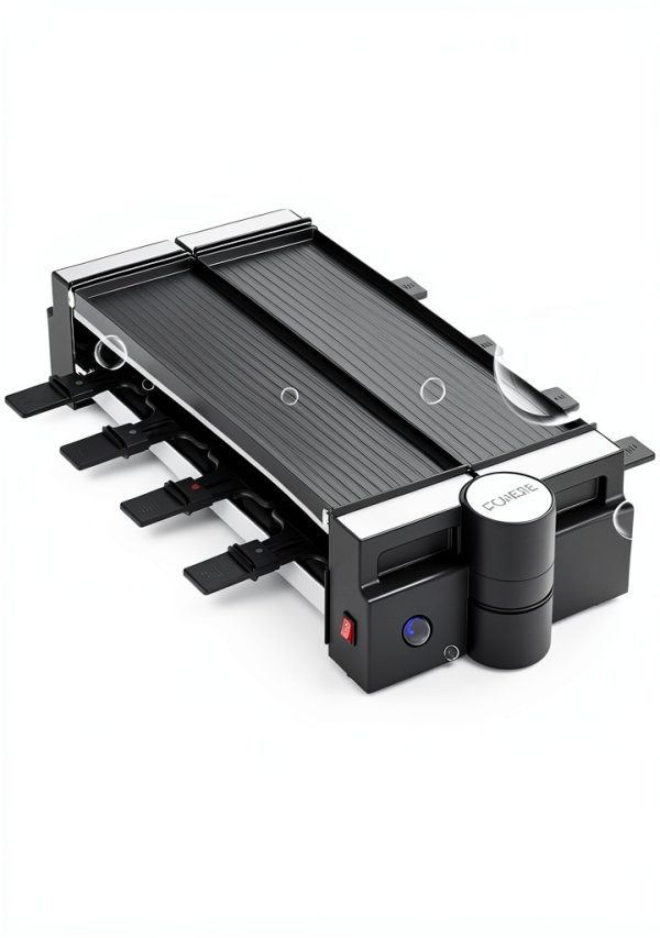 FOHERE Raclette Grill Reversible Plates Rotatable Family-4