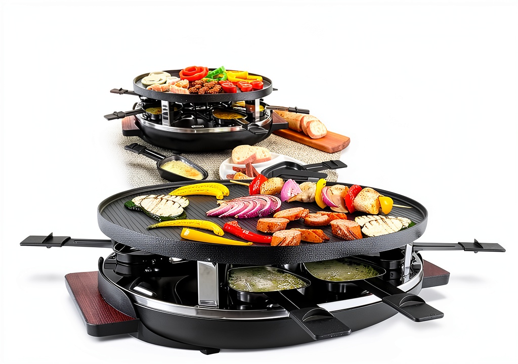 Swissmar Raclette Grill on a kitchen counter with ingredients
