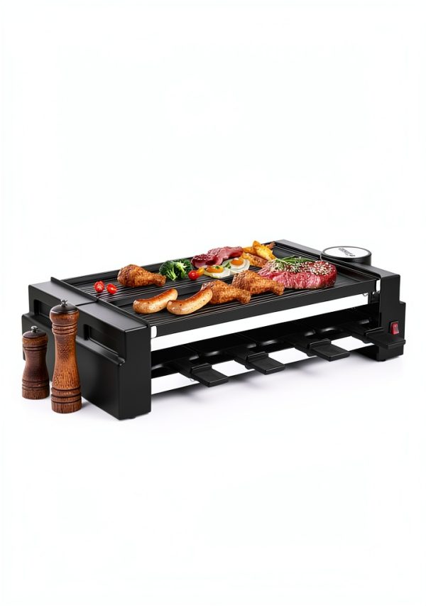 FOHERE Raclette Grill Reversible Plates Rotatable Family-1