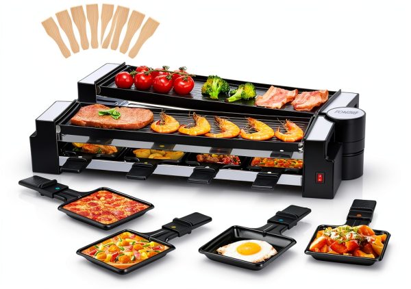 FOHERE Raclette Grill Reversible Plates Rotatable Family-0