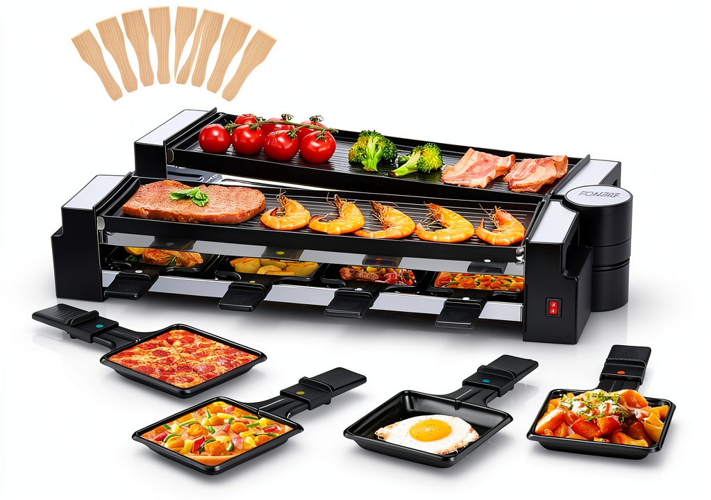 FOHERE raclette grill with reversible plates on a dining table