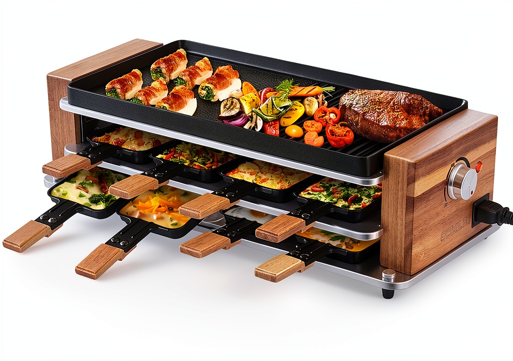 COKLAI wooden raclette grill on a kitchen countertop