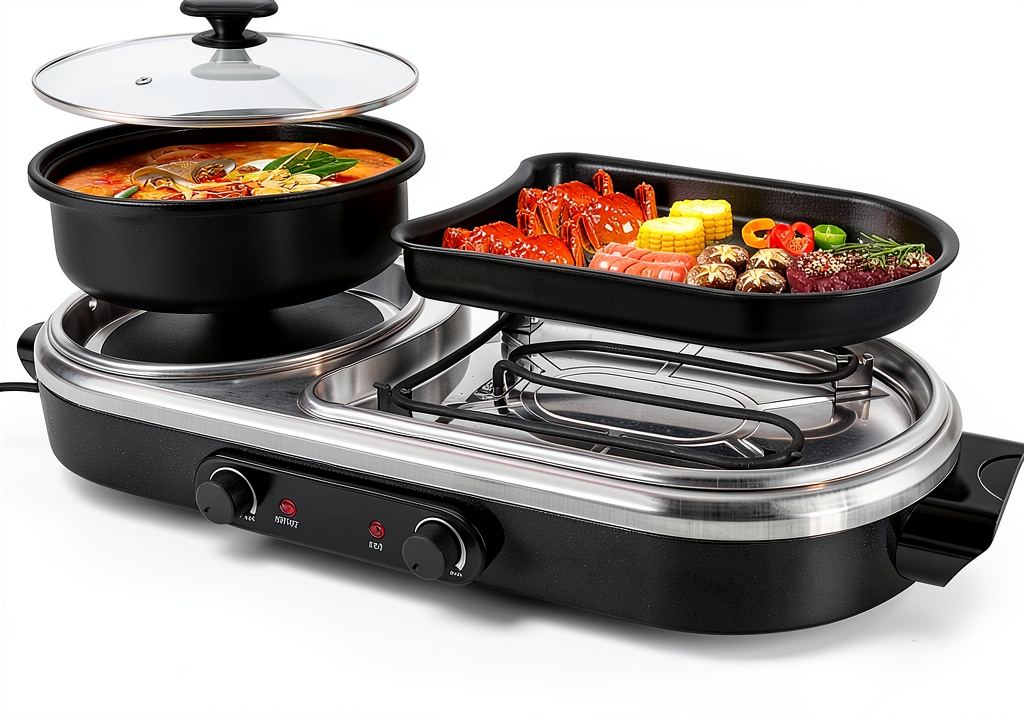 ZXMOTO 2-in-1 grill and hot pot on a kitchen countertop