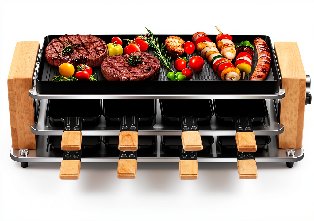 Raclette grill in use on a kitchen countertop