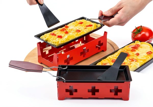 Foldable Raclette Grill TOPINCN Carbon Steel Non‑Stick Red-1