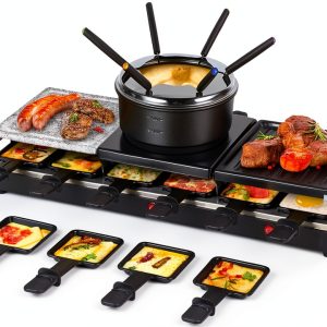 Saenchue 12‑Person 4‑in‑1 Raclette Grill with Iron Pan Fondue Set-0