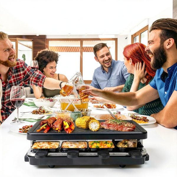 Fajiabao Raclette Grill 1300W Stainless Black Tabletop with 8 Trays-2