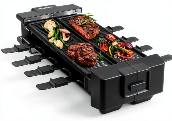 CUSIMAX Raclette Grill 1400W Rotatable Tabletop with 8 Mini Pans Black-0