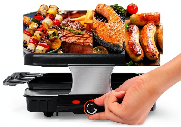 Fajiabao Raclette Grill 1300W Stainless Black Tabletop with 8 Trays-7
