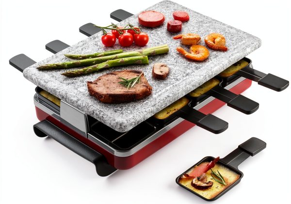 Swissmar 8-Person Red Raclette Grill with Granite Stone Top 1200W-0