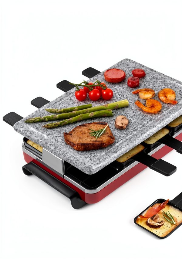 Swissmar 8-Person Red Raclette Grill with Granite Stone Top 1200W-1