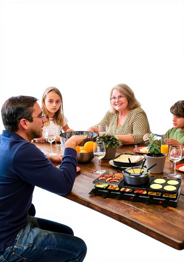 Saenchue 12‑Person 4‑in‑1 Raclette Grill with Iron Pan Fondue Set-5