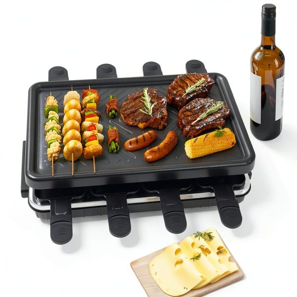 Fajiabao Raclette Grill 1300W Stainless Black Tabletop with 8 Trays-6
