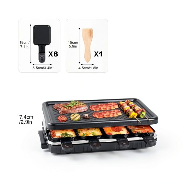 Fajiabao Raclette Grill 1300W Stainless Black Tabletop with 8 Trays-1