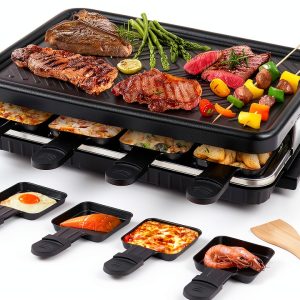 Fajiabao Raclette Grill 1300W Stainless Black Tabletop with 8 Trays-0