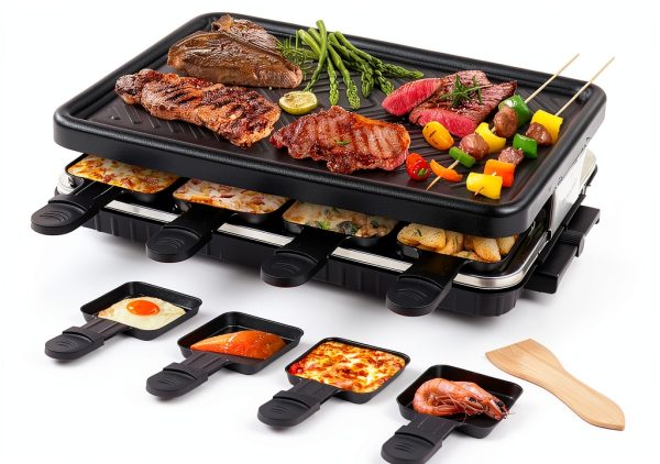 Fajiabao Raclette Grill 1300W Stainless Black Tabletop with 8 Trays-0