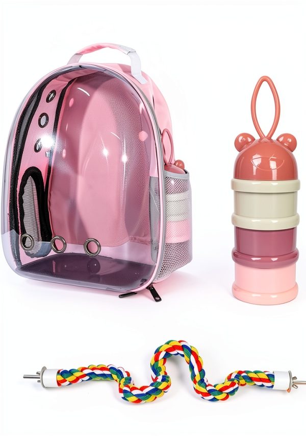 Pink Bird Backpack Carrier JUNIQUTE Ventilated Travel with Feeder-1