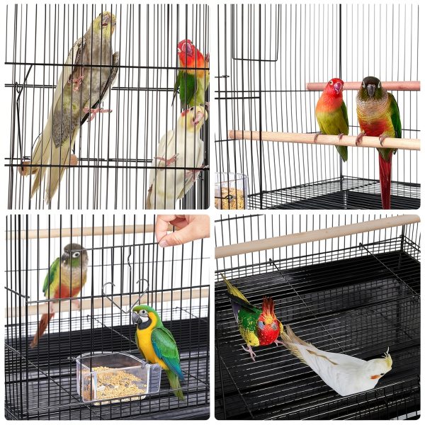 Portable Bird Cage Carrier, Travel Parrot Cage with 2 Perches, 2 Food Bowls and Tray, Metal Parakeet Cages for Small to Medium Sized Birds Cockatiels Lovebirds Canaries Budgies-5