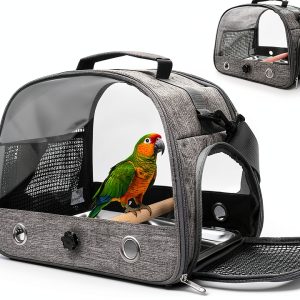Bird Carrier with Perch Parakeet Travel Carrier Bag Portable Bird Backpack with Plat Breathable Parrot Travel Cage for Small Pets-0