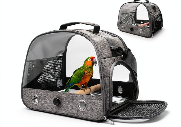 Bird Carrier with Perch Parakeet Travel Carrier Bag Portable Bird Backpack with Plat Breathable Parrot Travel Cage for Small Pets-0