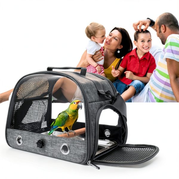Bird Carrier with Perch Parakeet Travel Carrier Bag Portable Bird Backpack with Plat Breathable Parrot Travel Cage for Small Pets-6