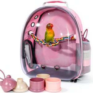 Pink Bird Backpack Carrier JUNIQUTE Ventilated Travel with Feeder-0