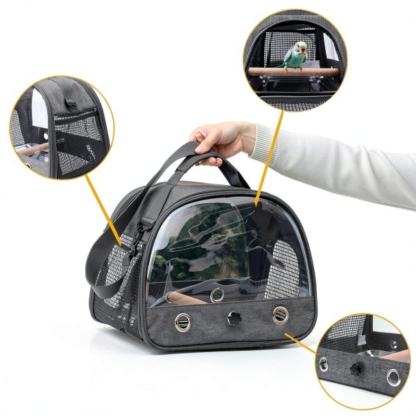 Bird Carrier with Perch Parakeet Travel Carrier Bag Portable Bird Backpack with Plat Breathable Parrot Travel Cage for Small Pets-1