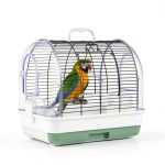 Portable Bird Cage Carrier, Travel Parrot Cage with 2 Perches, 2 Food Bowls and Tray, Metal Parakeet Cages for Small to Medium Sized Birds Cockatiels Lovebirds Canaries Budgies-0