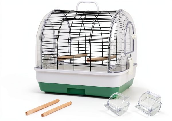 Portable Bird Cage Carrier, Travel Parrot Cage with 2 Perches, 2 Food Bowls and Tray, Metal Parakeet Cages for Small to Medium Sized Birds Cockatiels Lovebirds Canaries Budgies-1