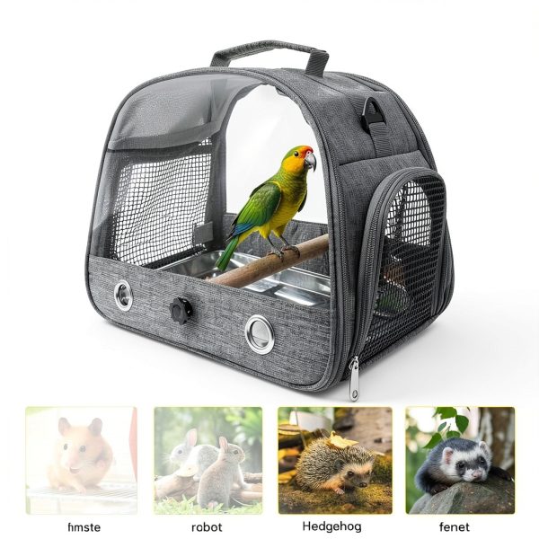 Bird Carrier with Perch Parakeet Travel Carrier Bag Portable Bird Backpack with Plat Breathable Parrot Travel Cage for Small Pets-3