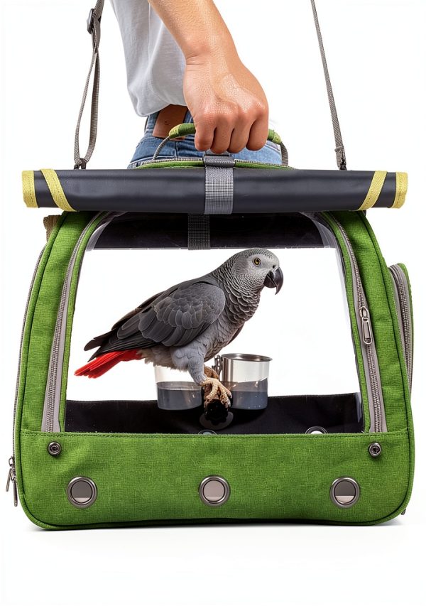 Bird Carrier Kreachur Travel Cage with Perch Clear Window Green-0