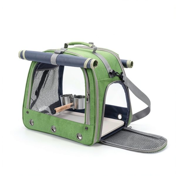 Bird Carrier Kreachur Travel Cage with Perch Clear Window Green-3