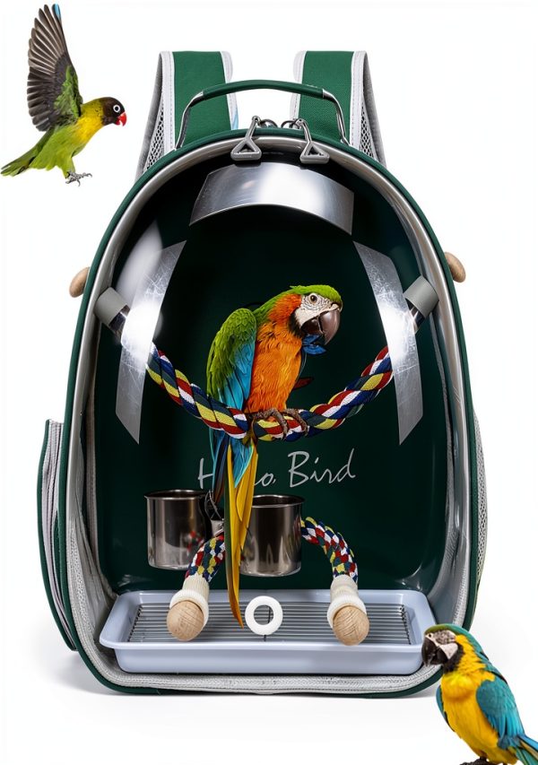 Bird Travel Carrier Backpack Misyue Multi Vent with Tray Green-0