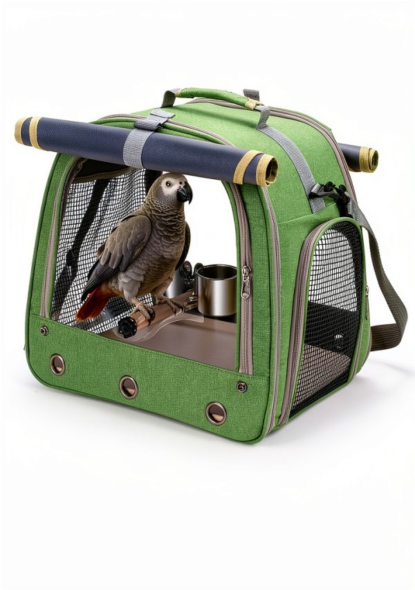 Bird Carrier Kreachur Travel Cage with Perch Clear Window Green-2