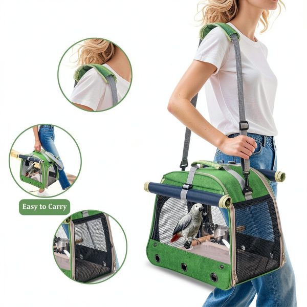 Bird Carrier Kreachur Travel Cage with Perch Clear Window Green-5