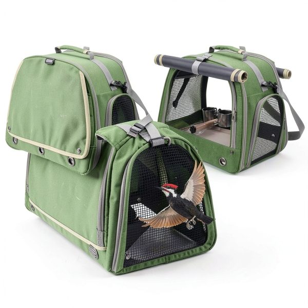 Bird Carrier Kreachur Travel Cage with Perch Clear Window Green-4