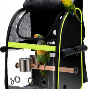 Bird Carrier Backpack Pecute Portable Parrot Travel Cage with Window-0